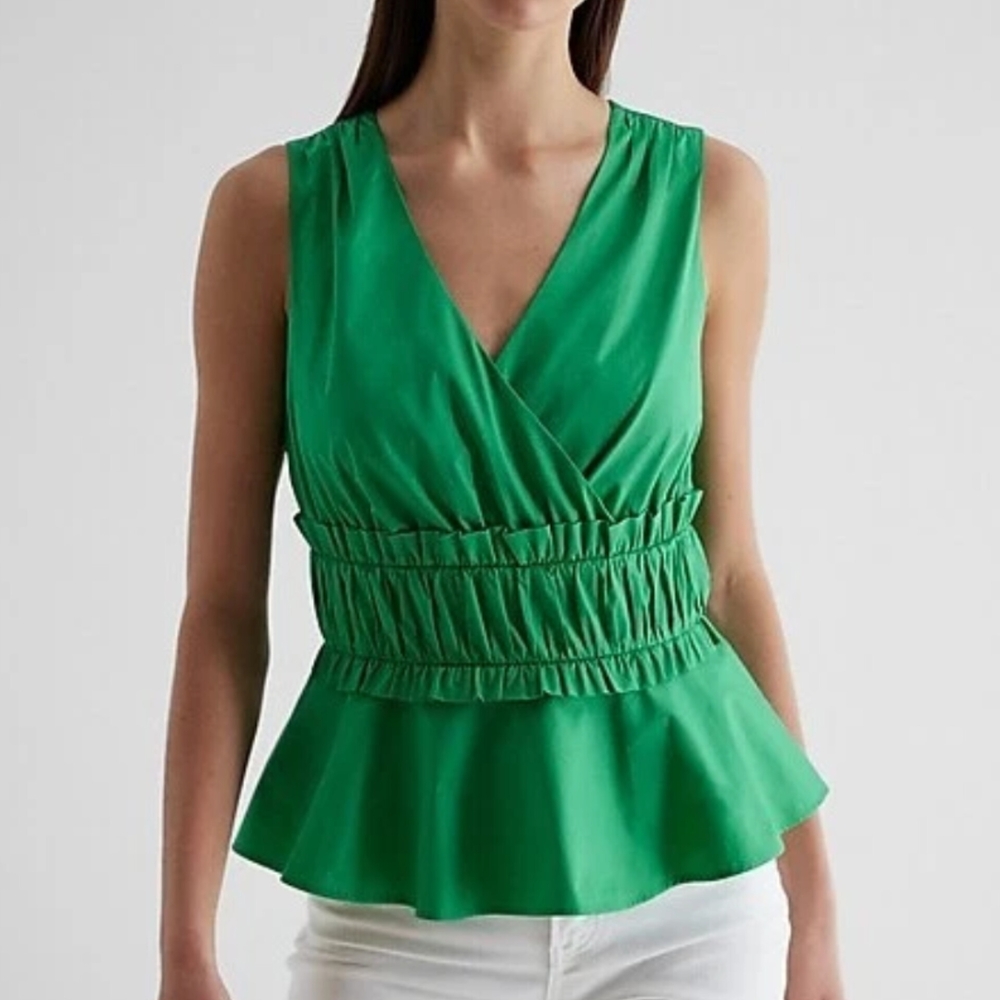 Green Sleeveless Wrap Top